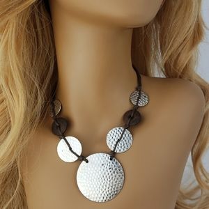 Large Hammered Metal Disc Statement Necklace